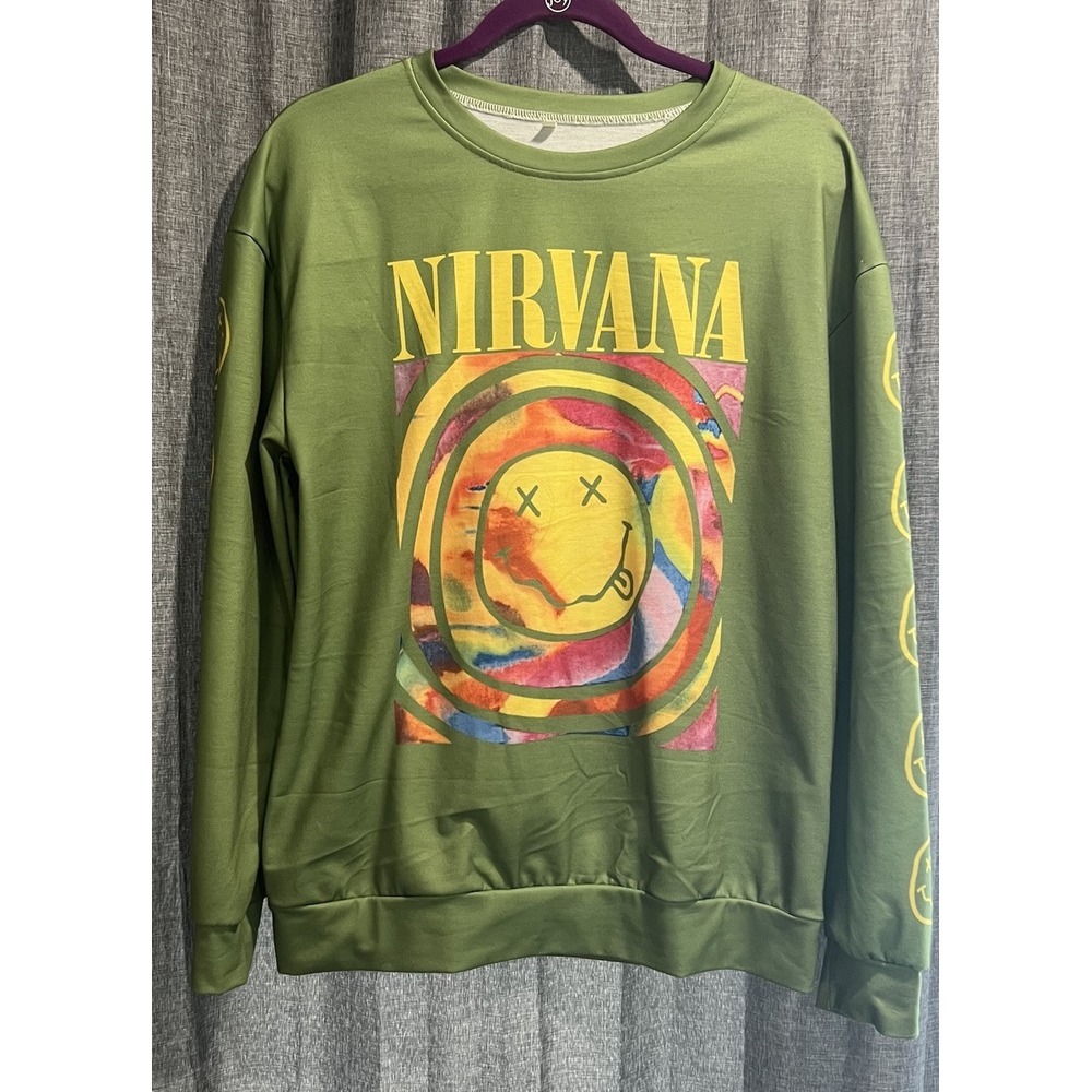 NIRVANA Green Long Sleeve Graphic Hoodie